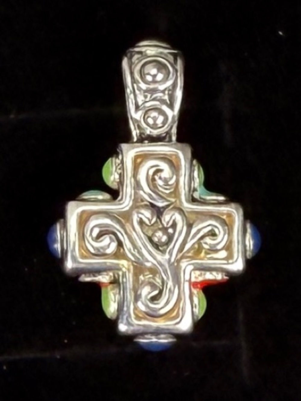 Vintage Faux Turquoise Blue Silvertone Cross Pendant - Picture 8 of 8